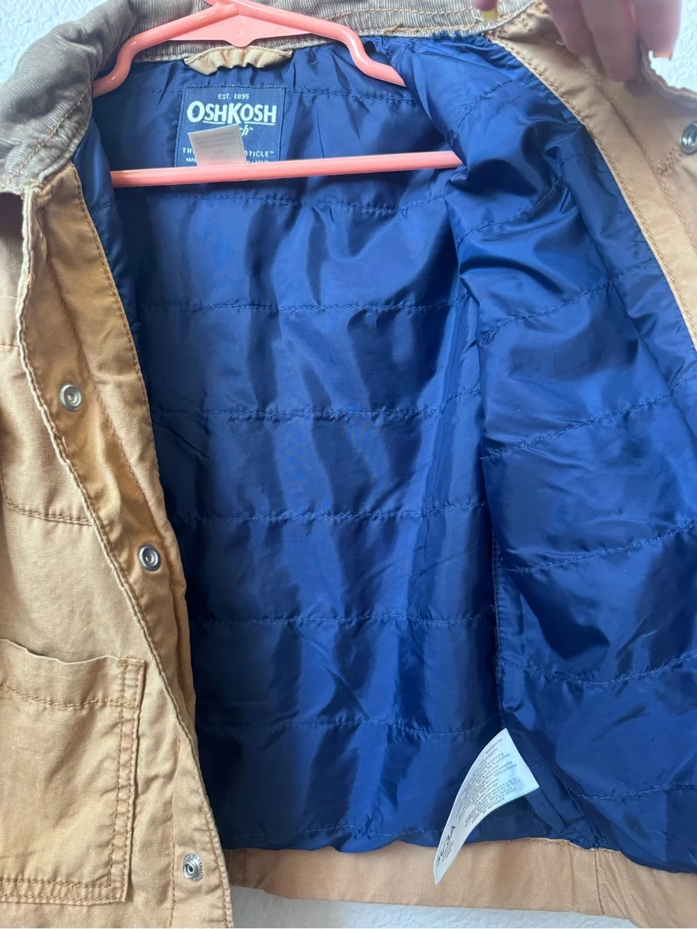 OshKosh B’gosh Toddler Boys Barn Jacket Tan Quilted Utility Coat Size 3T